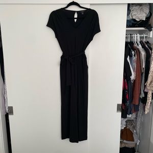 Black wide-leg jumpsuit with tie waist